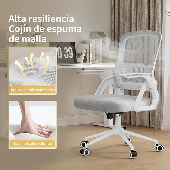 naspaluro gris en S, silla de escritorio de color gris con respaldo de malla transpirable — imagen 3 de 6