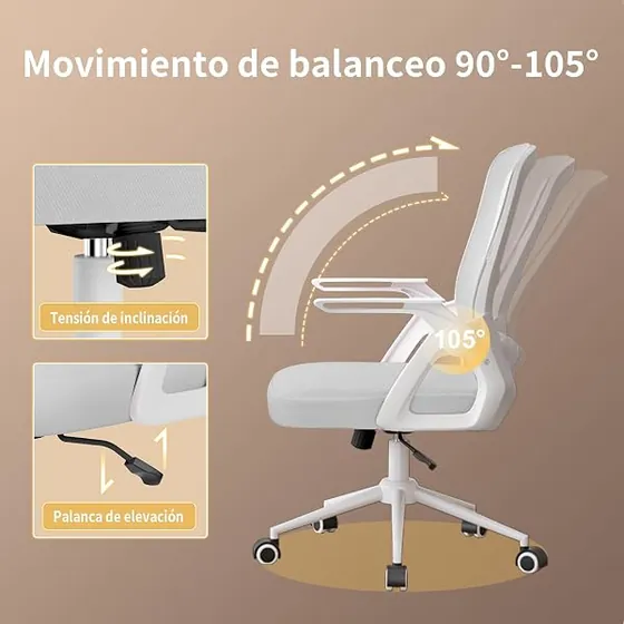 naspaluro gris en S, silla de escritorio de color gris con respaldo de malla transpirable — imagen 5 de 6