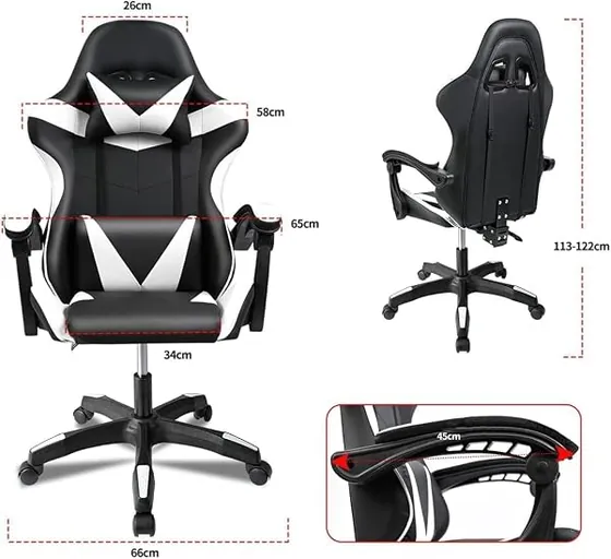 T-LoVendo gaming blanca, silla de escritorio de color blanco con respaldo de acolchado tapizado — imagen 3 de 6