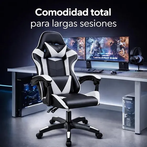 T-LoVendo gaming blanca, silla de escritorio de color blanco con respaldo de acolchado tapizado — imagen 4 de 6