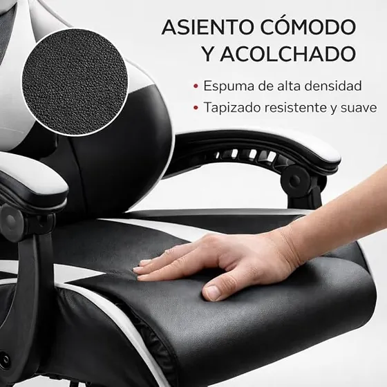 T-LoVendo gaming blanca, silla de escritorio de color blanco con respaldo de acolchado tapizado — imagen 6 de 6