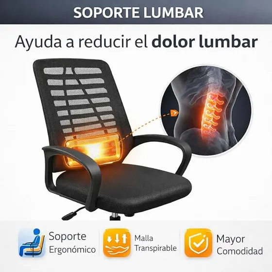 T-LoVendo de malla ligera con brazos, silla de escritorio de color negro con respaldo de malla transpirable — imagen 4 de 6