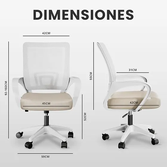 JUPPLIES beige de malla, silla de escritorio de color beige con respaldo de malla transpirable — imagen 3 de 6
