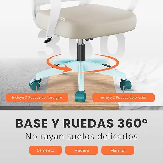 JUPPLIES beige de malla, silla de escritorio de color beige con respaldo de malla transpirable — imagen 4 de 6