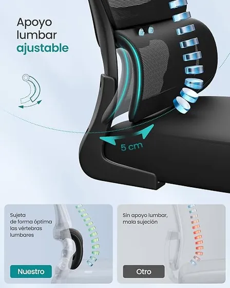 SONGMICS de malla de doble capa, silla de escritorio de color negro tinta con respaldo de malla transpirable — imagen 4 de 6