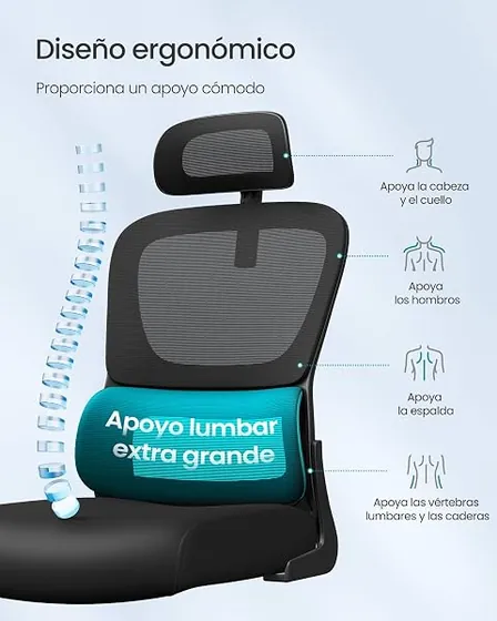 SONGMICS de malla de doble capa, silla de escritorio de color negro tinta con respaldo de malla transpirable — imagen 6 de 6