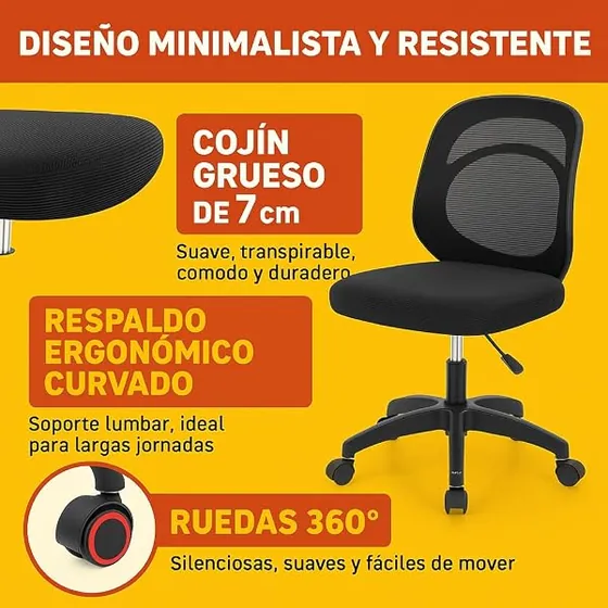 T-LoVendo juvenil de malla, silla de escritorio de color negro con respaldo de malla transpirable — imagen 5 de 6