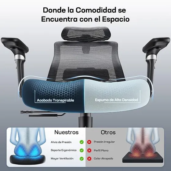 Marsail de asiento deslizante, silla de escritorio de color negro con respaldo de malla transpirable — imagen 4 de 6