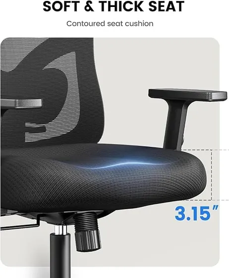 NOBLEWELL con cojín grueso, silla de escritorio de color negro con respaldo de malla transpirable — imagen 6 de 6