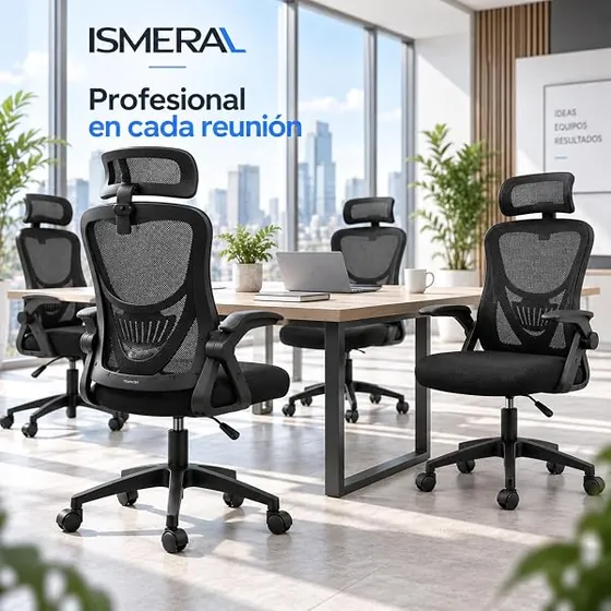 ISMERAL ligera con reposacabezas, silla de escritorio de color negro con respaldo de malla transpirable — imagen 4 de 6