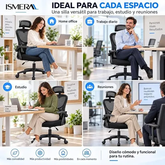 ISMERAL ligera con reposacabezas, silla de escritorio de color negro con respaldo de malla transpirable — imagen 5 de 6