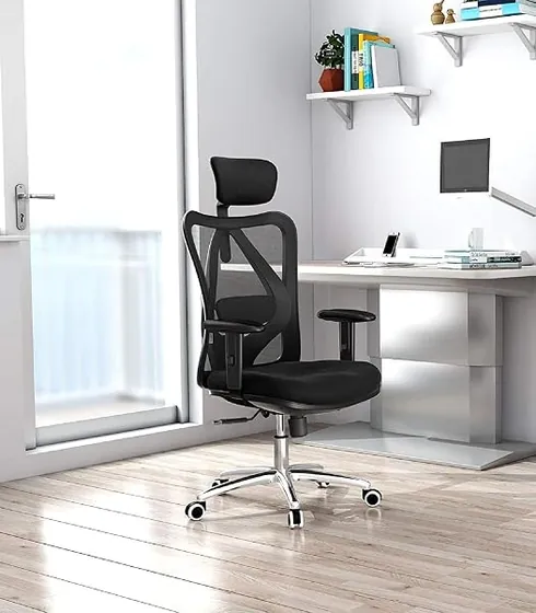 SIHOO M18, silla de escritorio de color negro con respaldo de malla transpirable — imagen 2 de 6
