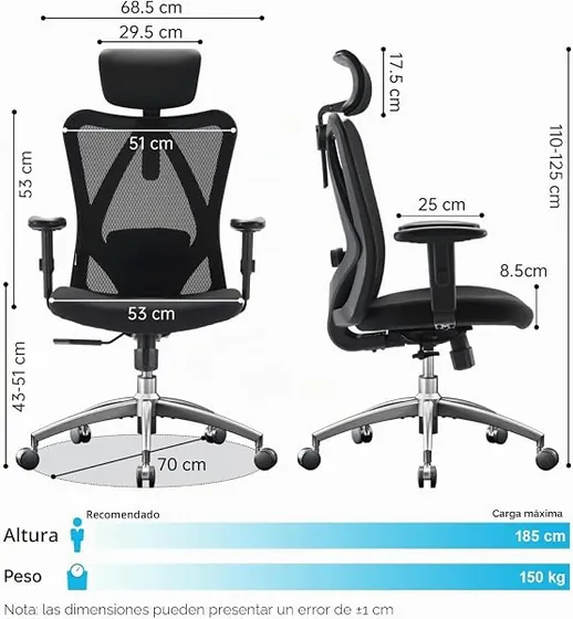 SIHOO M18, silla de escritorio de color negro con respaldo de malla transpirable — imagen 3 de 6