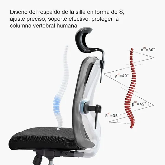 SIHOO M18, silla de escritorio de color negro con respaldo de malla transpirable — imagen 5 de 6