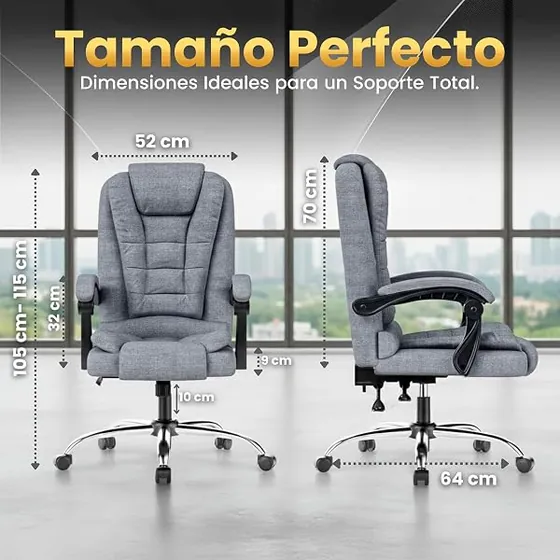 EveryKip de respaldo alto, silla de escritorio de color gris con respaldo de piel sintetica — imagen 3 de 6
