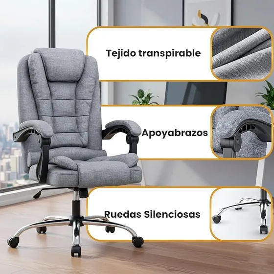 EveryKip de respaldo alto, silla de escritorio de color gris con respaldo de piel sintetica — imagen 5 de 6