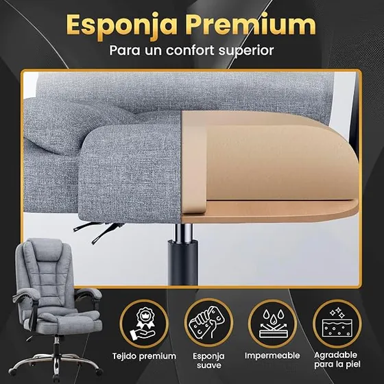 EveryKip de respaldo alto, silla de escritorio de color gris con respaldo de piel sintetica — imagen 6 de 6