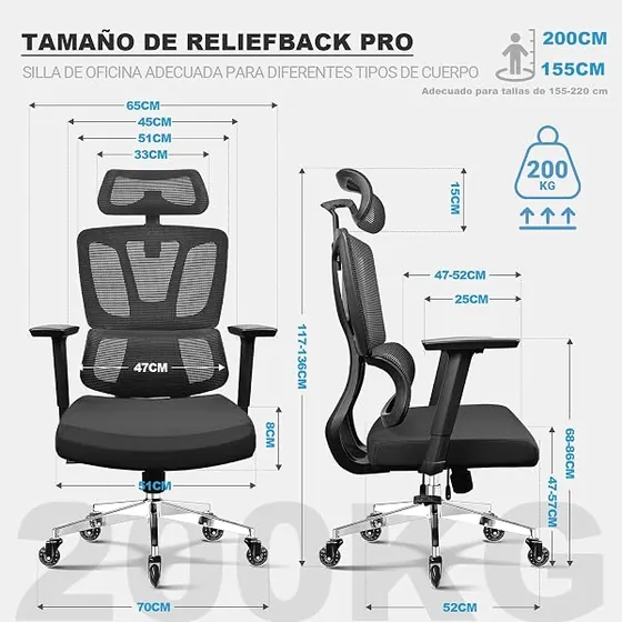 MELOKEA ReliefBack Pro, silla de escritorio de color negro con respaldo de malla transpirable — imagen 2 de 6