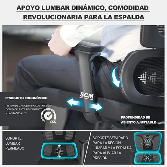 MELOKEA ReliefBack Pro, silla de escritorio de color negro con respaldo de malla transpirable — imagen 6 de 6