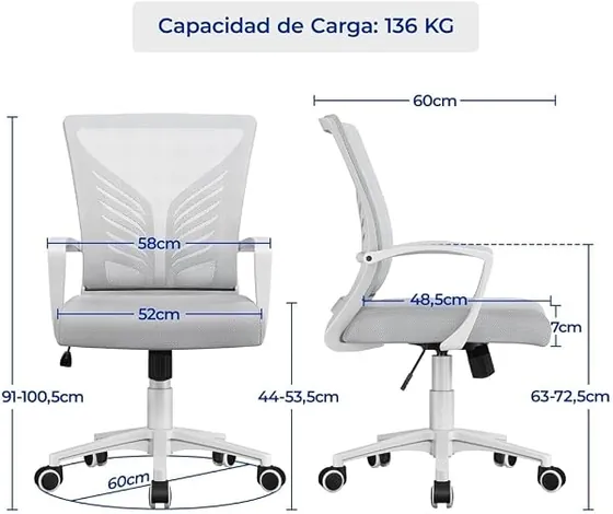 Yaheetech con lumbar de alas, silla de escritorio de color gris claro con respaldo de malla transpirable — imagen 3 de 6