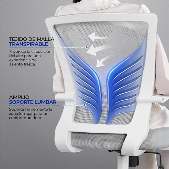 Yaheetech con lumbar de alas, silla de escritorio de color gris claro con respaldo de malla transpirable — imagen 4 de 6
