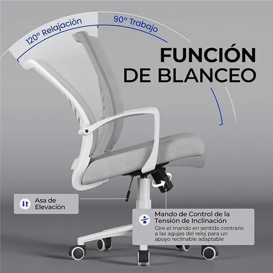 Yaheetech con lumbar de alas, silla de escritorio de color gris claro con respaldo de malla transpirable — imagen 5 de 6