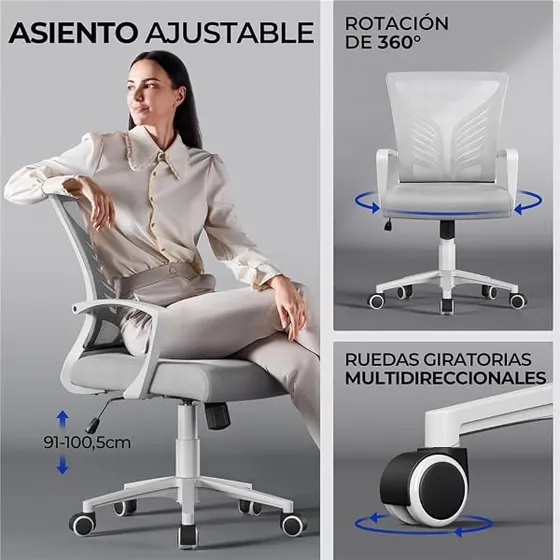 Yaheetech con lumbar de alas, silla de escritorio de color gris claro con respaldo de malla transpirable — imagen 6 de 6