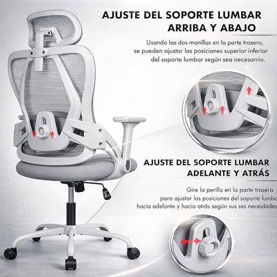 T-LoVendo profesional de malla, silla de escritorio de color gris con respaldo de malla transpirable — imagen 4 de 6