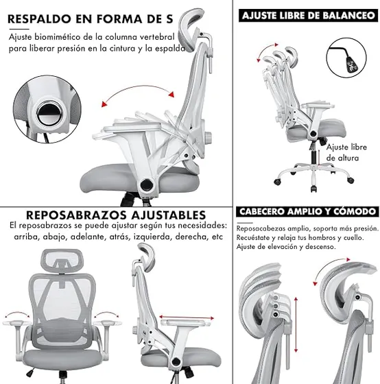 T-LoVendo profesional de malla, silla de escritorio de color gris con respaldo de malla transpirable — imagen 6 de 6