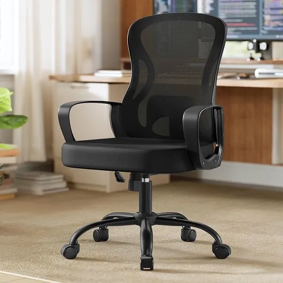 SONGMICS de asiento ancho, silla de escritorio de color negro tinta con respaldo de malla transpirable — imagen 2 de 6