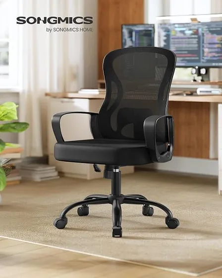 SONGMICS de asiento ancho, silla de escritorio de color negro tinta con respaldo de malla transpirable — imagen 4 de 6