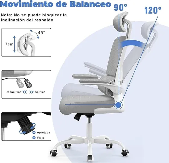 naspaluro de 136 kg, silla de escritorio de color mejora gris con respaldo de malla transpirable — imagen 4 de 6