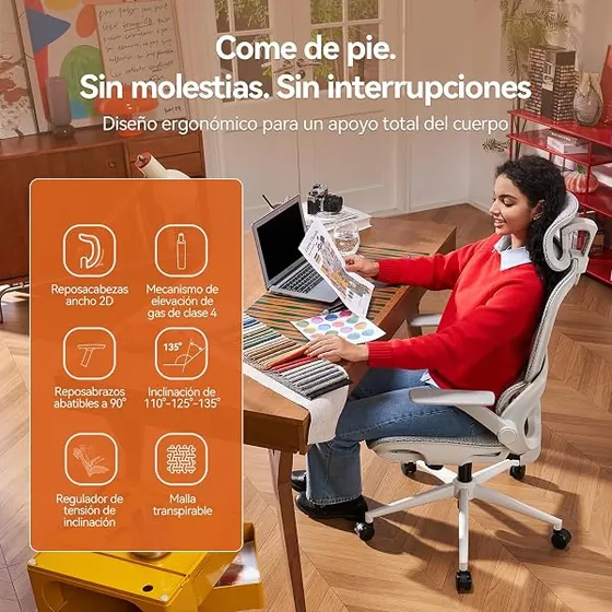 SIHOO B100, silla de escritorio de color b100(blanco) con respaldo de malla transpirable — imagen 5 de 6