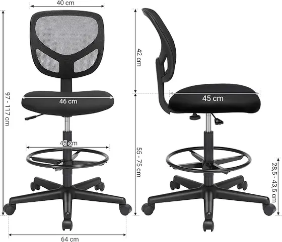 SONGMICS alta con reposapiés, silla de escritorio de color negro con respaldo de malla transpirable — imagen 3 de 6