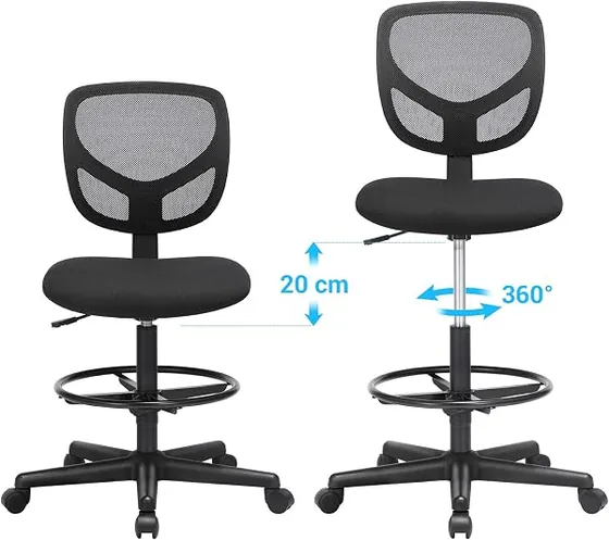 SONGMICS alta con reposapiés, silla de escritorio de color negro con respaldo de malla transpirable — imagen 5 de 6