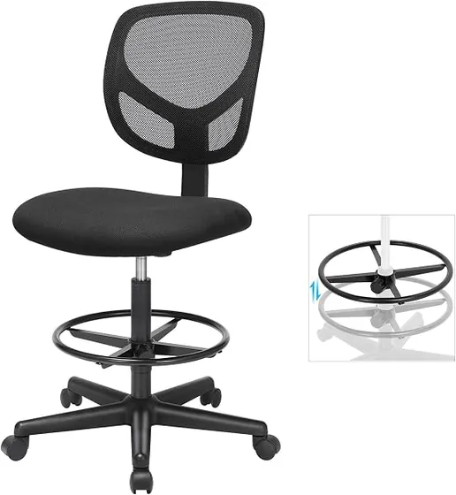 SONGMICS alta con reposapiés, silla de escritorio de color negro con respaldo de malla transpirable — imagen 6 de 6