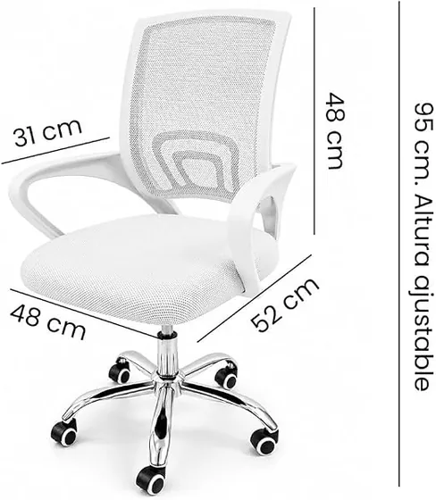 Jardin202 Nexus, silla de escritorio de color blanca con respaldo de malla transpirable — imagen 3 de 6