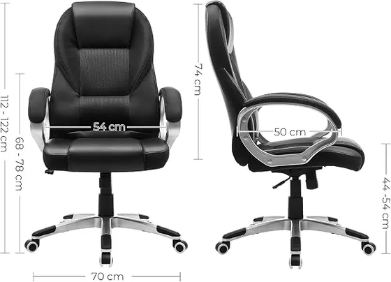 SONGMICS OBG22B tapizada, silla de escritorio de color negro con respaldo de piel sintetica — imagen 3 de 6