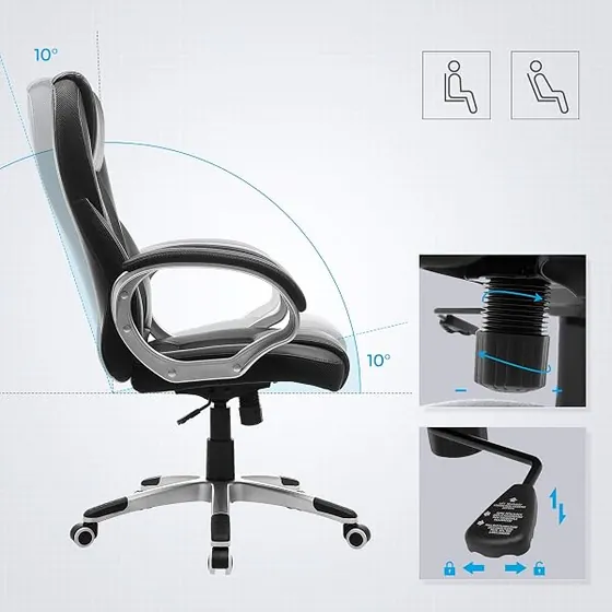 SONGMICS OBG22B tapizada, silla de escritorio de color negro con respaldo de piel sintetica — imagen 5 de 6