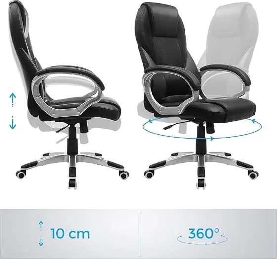 SONGMICS OBG22B tapizada, silla de escritorio de color negro con respaldo de piel sintetica — imagen 6 de 6