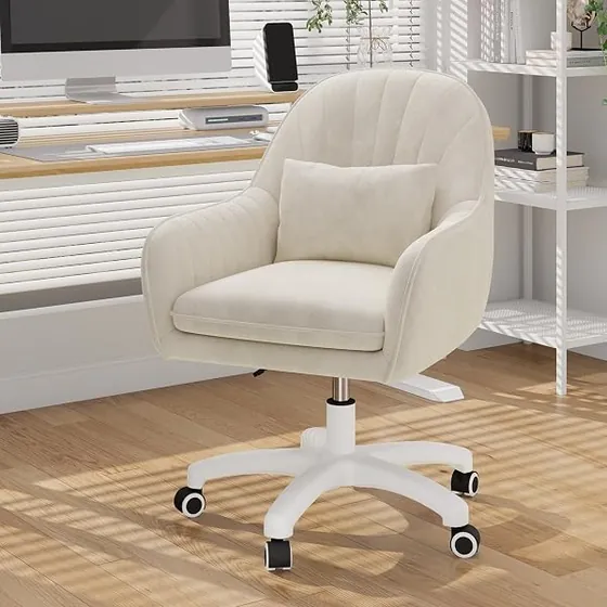 Aivermeil de terciopelo, silla de escritorio de color beige con respaldo de acolchado tapizado — imagen 2 de 6