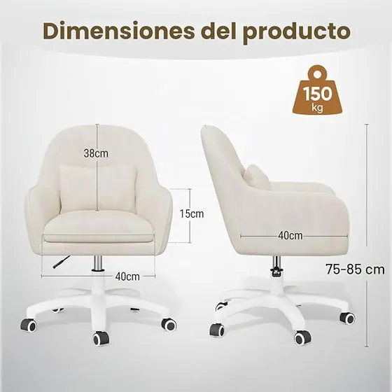 Aivermeil de terciopelo, silla de escritorio de color beige con respaldo de acolchado tapizado — imagen 3 de 6