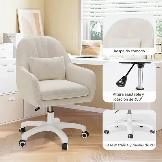 Aivermeil de terciopelo, silla de escritorio de color beige con respaldo de acolchado tapizado — imagen 6 de 6