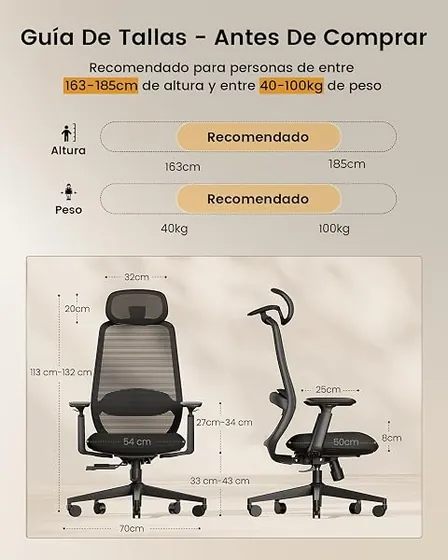 ProtoArc EC200, silla de escritorio de color negro con respaldo de malla transpirable — imagen 2 de 6