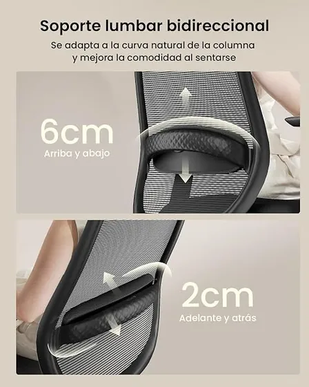 ProtoArc EC200, silla de escritorio de color negro con respaldo de malla transpirable — imagen 4 de 6