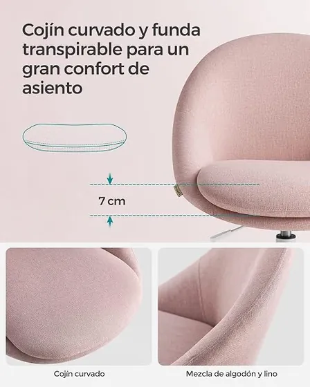 SONGMICS de terciopelo sin brazos, silla de escritorio de color rosa jalea con respaldo de acolchado tapizado — imagen 6 de 6