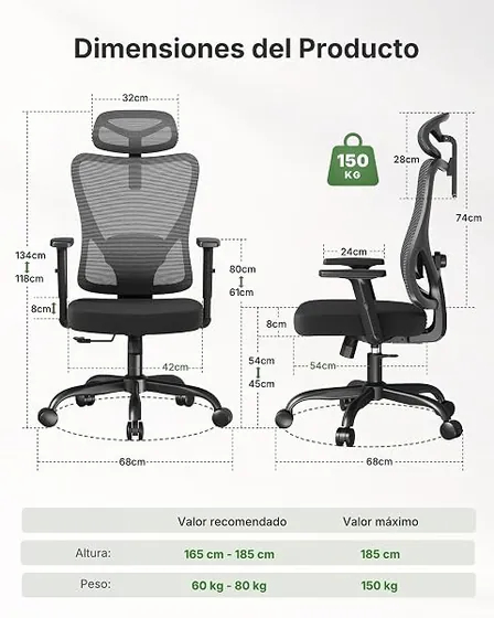 Marsail basculante bloqueable, silla de escritorio de color ébano con respaldo de malla transpirable — imagen 2 de 6