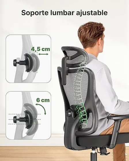 Marsail basculante bloqueable, silla de escritorio de color ébano con respaldo de malla transpirable — imagen 5 de 6