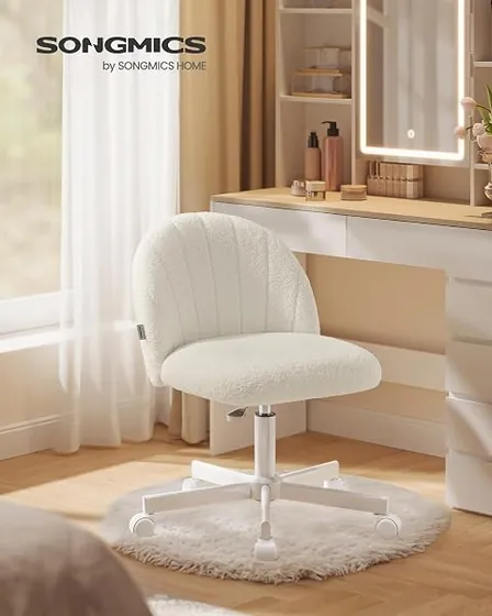 SONGMICS de peluche tipo concha, silla de escritorio de color blanco crema con respaldo de acolchado tapizado — imagen 2 de 6