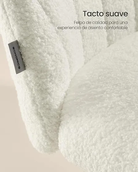SONGMICS de peluche tipo concha, silla de escritorio de color blanco crema con respaldo de acolchado tapizado — imagen 4 de 6
